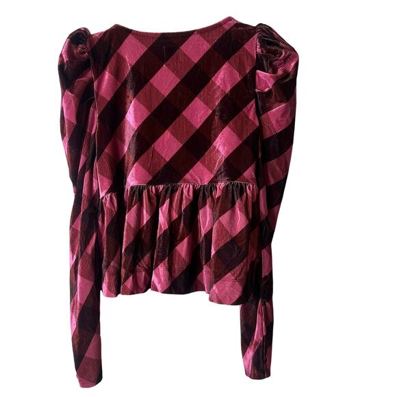 Anthropologie Maeve Velvet Pink Plaid Babydoll Top NEW - Picture 4 of 8